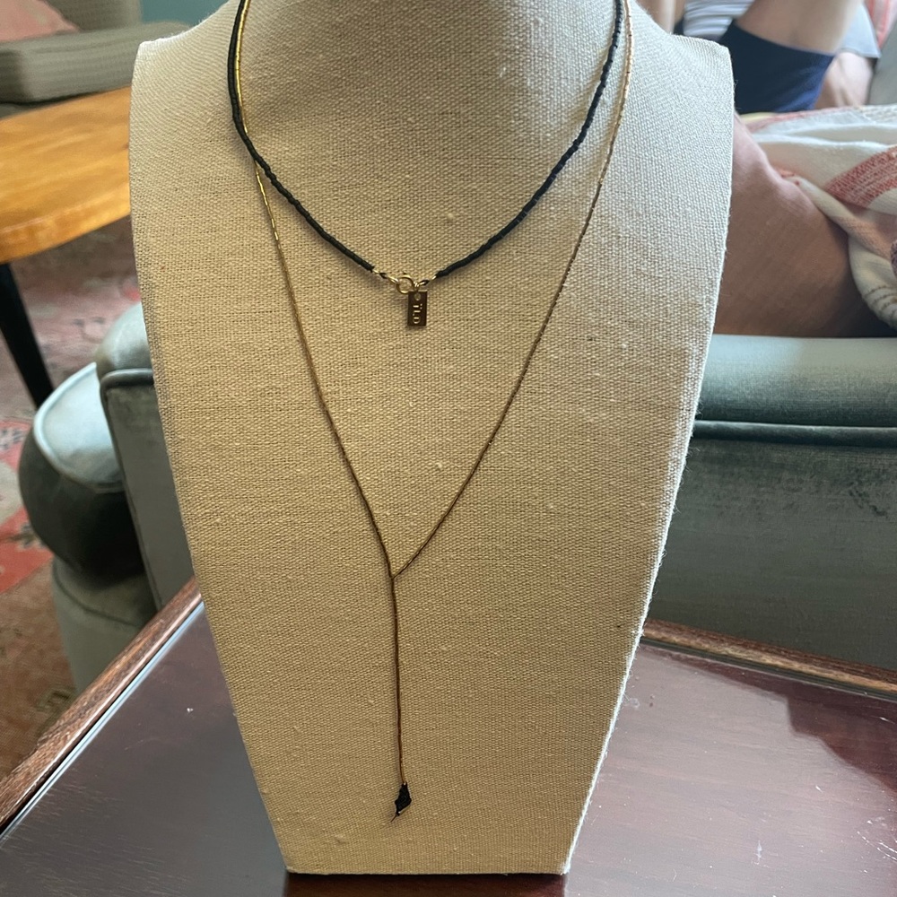 ILD - Gold and black beaded Pendent -- 33 inches